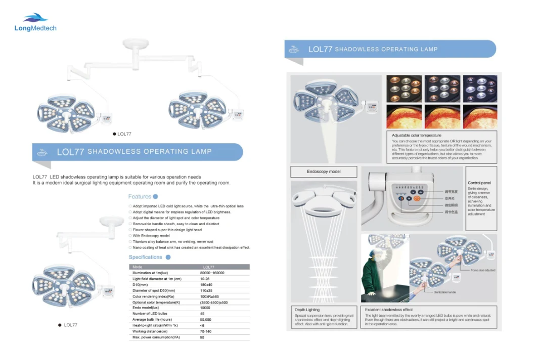 LED Shadowless Ceiling Mounted Operating Light Examination Lamp