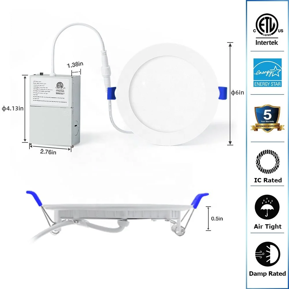 Top Selling Energy Star ETL 6 Inch 12W 5CCT No Flicker Dimmable Recessed Round Ultra Slim LED Panel Lights Ceiling