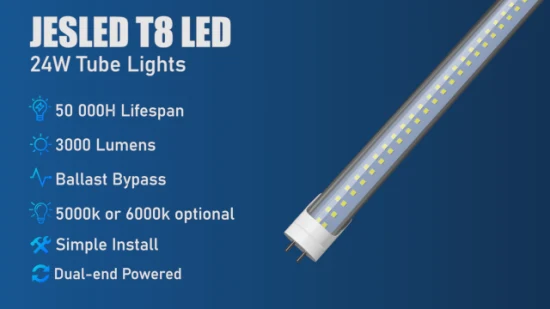Jesled T8 Tube Lighting 24W 1200mm 3000lm Lámpara LED fluorescente